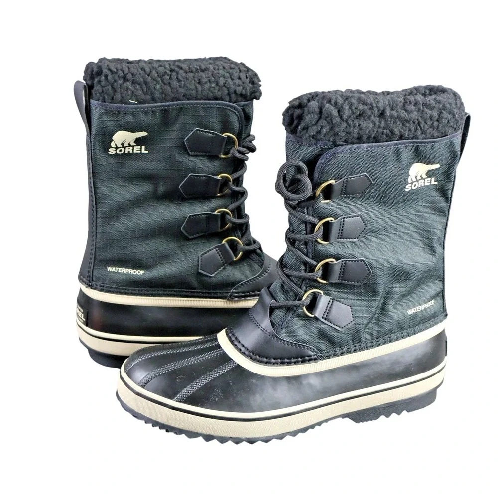 Sorel 1964‎ Pac Nylon WP Shoes Mens Size 10 Black Snow Boot Insulated Fur Trim